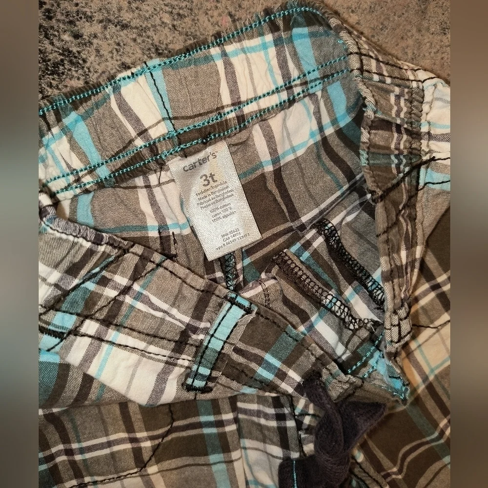 Carter's Toddler Boys Plaid Khaki Casual Shorts Brown Blue White Size 3T